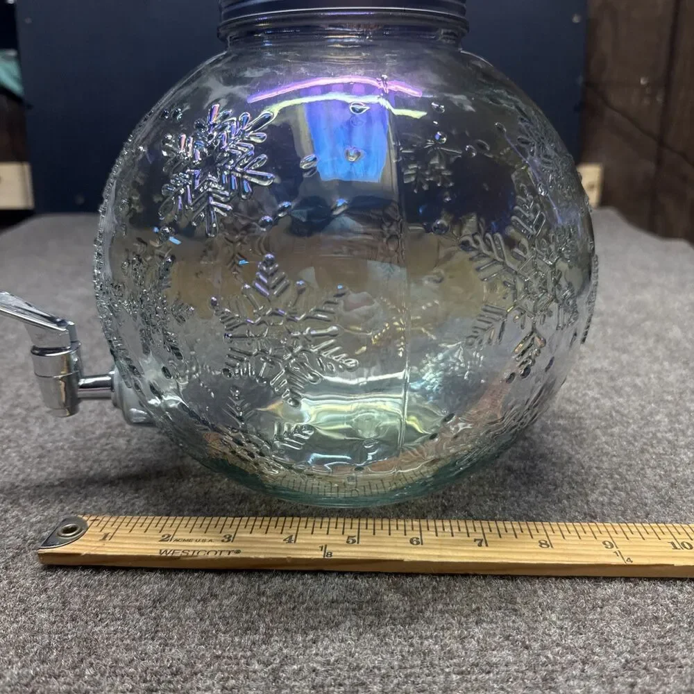 1.5 Gallon Drink Dispenser Shaped Like Christmas Bulb Glass Snowflakes Embossed